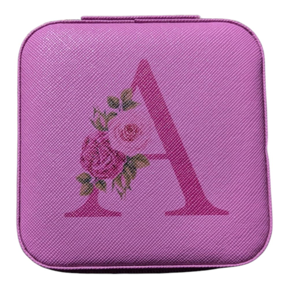 Monogram - "A" Small Square Jewelry Box - A lot of room inside - Pink w/Flowers